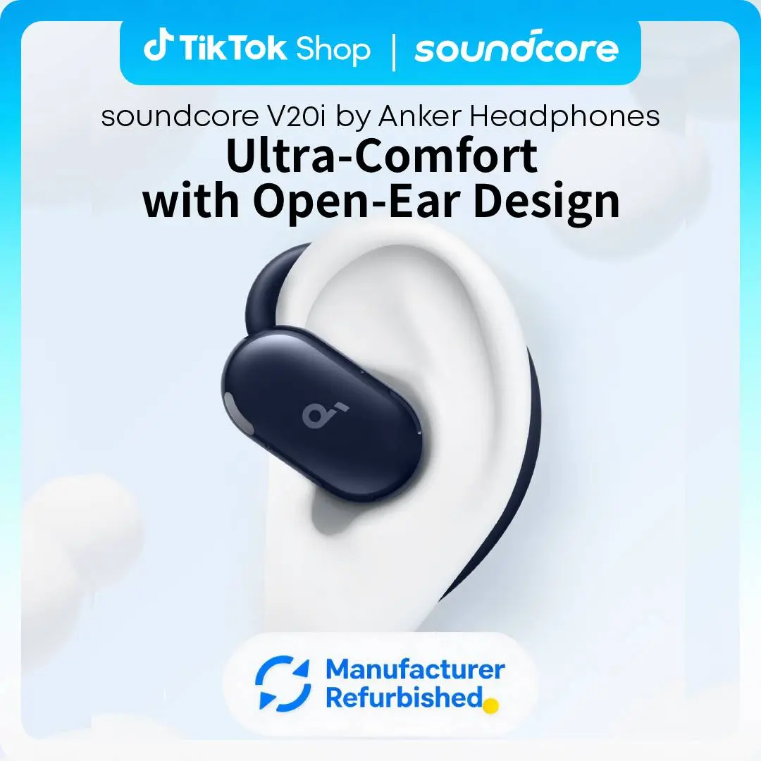 [Refurbished]soundcore V20i by Anker Open-Ear Headphones, Adjustable Ear Hooks, Ultra-Comfort, Snug Fit, Powerful Sound, Clear Calls, IP55, 36H Playtime, Bluetooth 5.4 Wireless Earbuds, Multipoint Connection