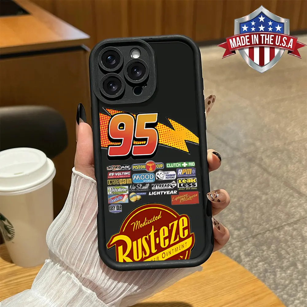 Cool Lightning McQueen 95 Rust-eze Cars Pattern Phone Case for iPhone Samsung 17 16 15 14 Pro Max 13 12 11 XR XS Plus Air Galaxy S26 S25 S24 S23 S22 Ultra Plus FE Shockproof Anti Drop Anti Scratch Durable Impact Resistant Soft TPU Cover gift for boy girl