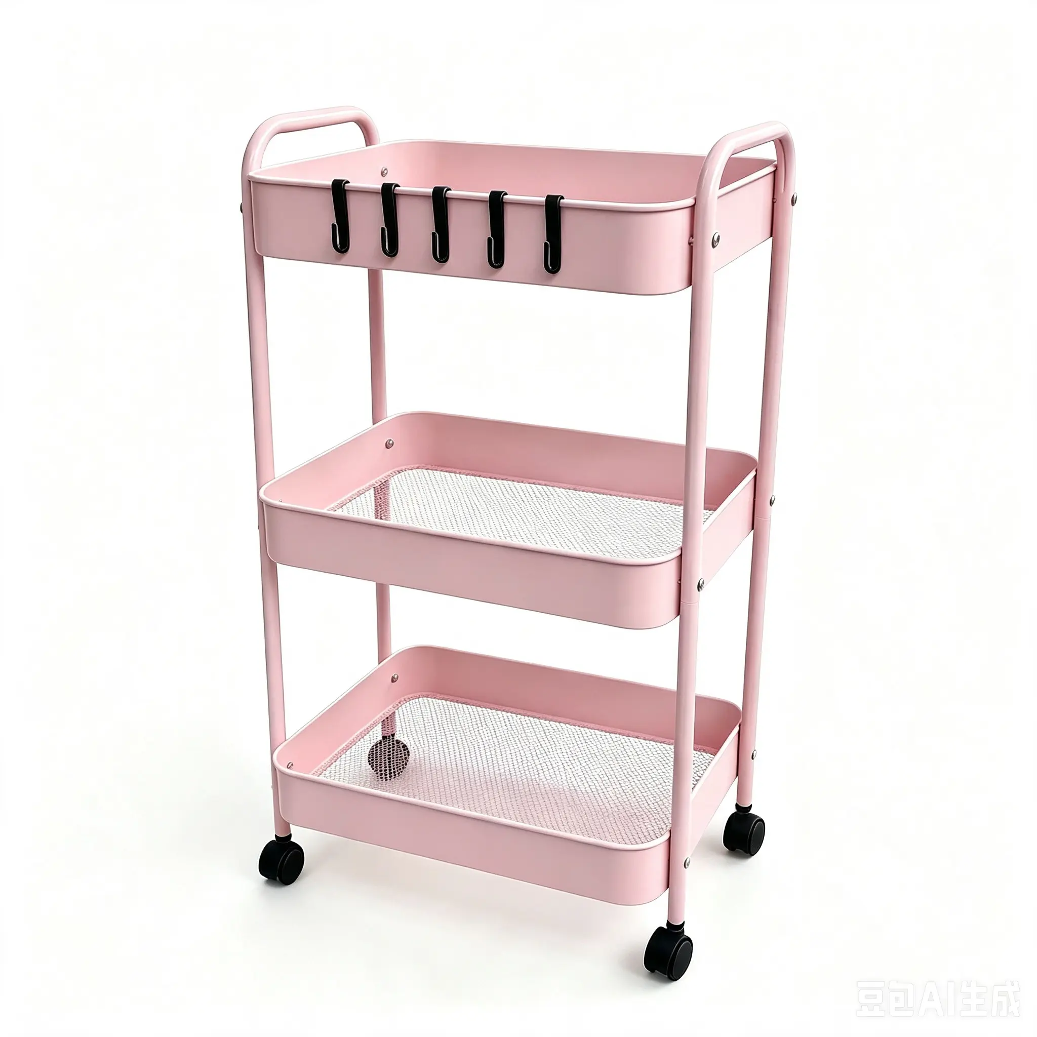 3-Tier Rolling Storage Cart - Soft Blush Pink Mobile Utility Shelf with Lockable Wheels for Home Organization, Beauty Spaces Cosmetic Holder metal multilayer multi-layer design organizer storage rack