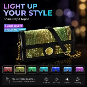 7 Color Glowing Fiber Optic Crossbody Bag Light Up Purse for Rave Party Night Out