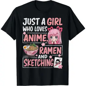 Just A Girl Who Loves Anime Ramen Sketching Japan Kawaii T-Shirt