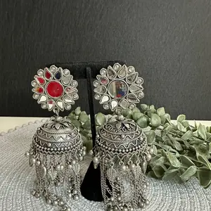 Oversized Oxidized Mirror Jhumkas