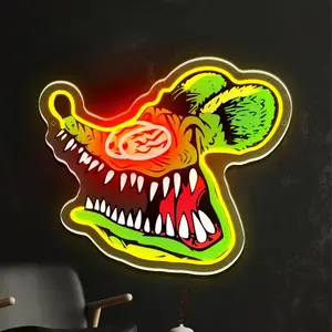 Vivid Cartoon Mouse Neon Sign UV Printing USB Powered Bright Colors for Manhole Covers Garages Dorms Bars Retro Style Easy Install Halloween Decorations