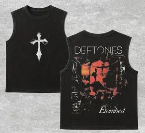 Limited Deftones Entombed Heavy Metal Washed Tank Top, Gym Essential, Vintage Casual Crewneck Short Sleeves Menswear T-shirt Classic Cotton Fabric Streetwear