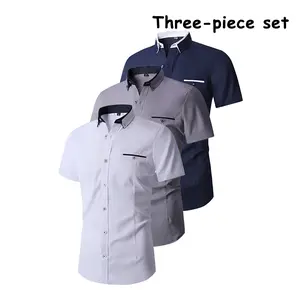 Men’s short-sleeve button-down shirts with a slim fit and contrasting collar—casual business workwear, wrinkle-free, suitable for formal and everyday wear. 3-pack men’s short-sleeve shirts featuring contrasting collars, a slim fit, and a button-down desig
