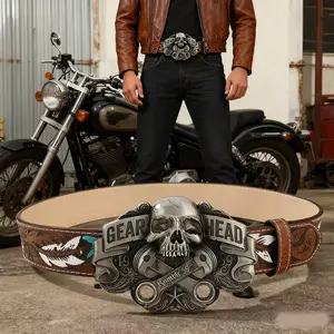New cross-border skull alloy large buckle belt, personalized trendy retro fashion men's belt, in stock at the factory