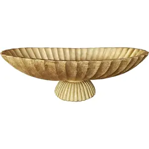 14.5" Large Decorative Long Bowl decor - Fluted Scalloped Decorative Bowls for  Decor - Ruffle Decor,Stylish Key Bowl for Entry Table,Decorative Fruit Bowls for Kitchen Counter,Golden
