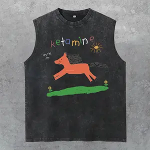 Ketamine Horse Emergency Funny Washed Tank Top, Gym Essential, Vintage Casual Crewneck Short Sleeves Menswear T-shirts Classic Cotton Fabric Streetwear