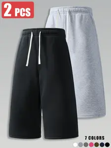 2-pack men’s summer casual athletic shorts, three-quarter length, loose straight fit, comfortable breathable fabric