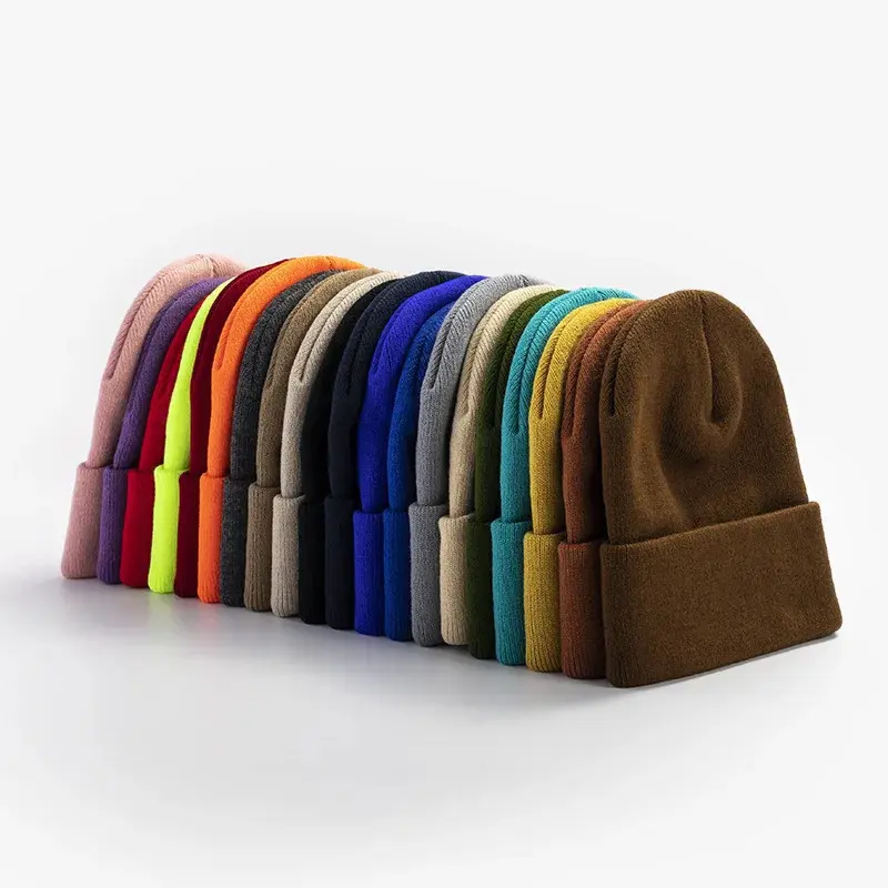 Solid Color Knitted Plain Cold Hat Rolled Edge Customizable VersatileLOGOMen's and Women's Casual Versatile Warm Knitted Hat Solid Color Knitted Plain Cold Hat Rolled Edge Customizable VersatileLOGOMen's and Women's Casual Versatile Warm Knitted Hat