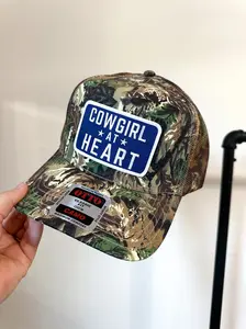 Cowgirl at Heart Camo Trucker Hat, Mesh Backing, Adjustable Fit, Classic Design, Authentic Cowgirl Style