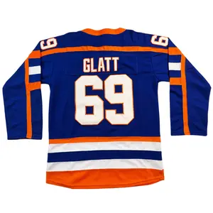 Men's Hockey Jersey GLATT #69 Sewing embroidery V-neck loose Retro movie sweatshirt Blue big size Ice hockey game training shirt Classic Streetwear Outdoor sportswear Cheap High Quality Long sleeved pullover shirt S-3XL Halloween Christmas gift