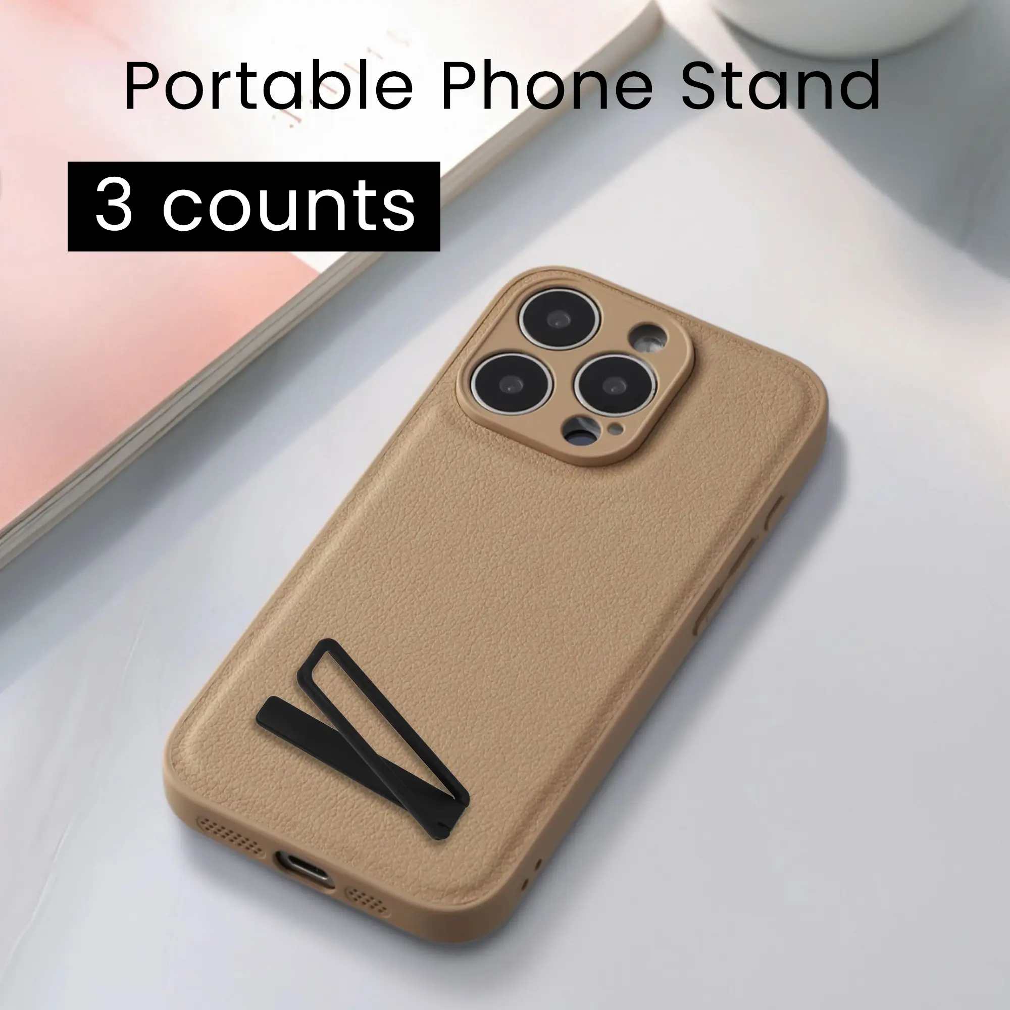3Counts Metal Phone Kickstand, Universal Sticky Design for Vertical & Horizontal Use, Black