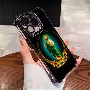 San Judas Tadeo Design for Catholic Faith Suitable For Aesthetic Electroplated TPU Casing For iphone 16 15 14 13 12 11 X XS PRO PLUS MAX L1445 Four Corners Anti-Fall Transparent Casual Soft Silicone Phone Cases Perfect Gift for Christmas Birthday