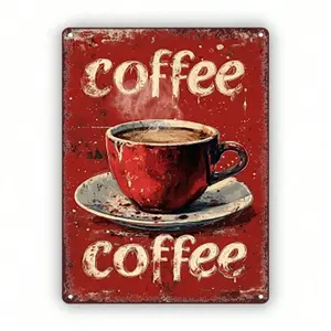Vintage Tin Sign Red Coffee Cup Design 8x12 Inch Retro Metal Art Print for Kitchen Wall Decor Home Office Decor Rustic Home Bar Garage Man Cave