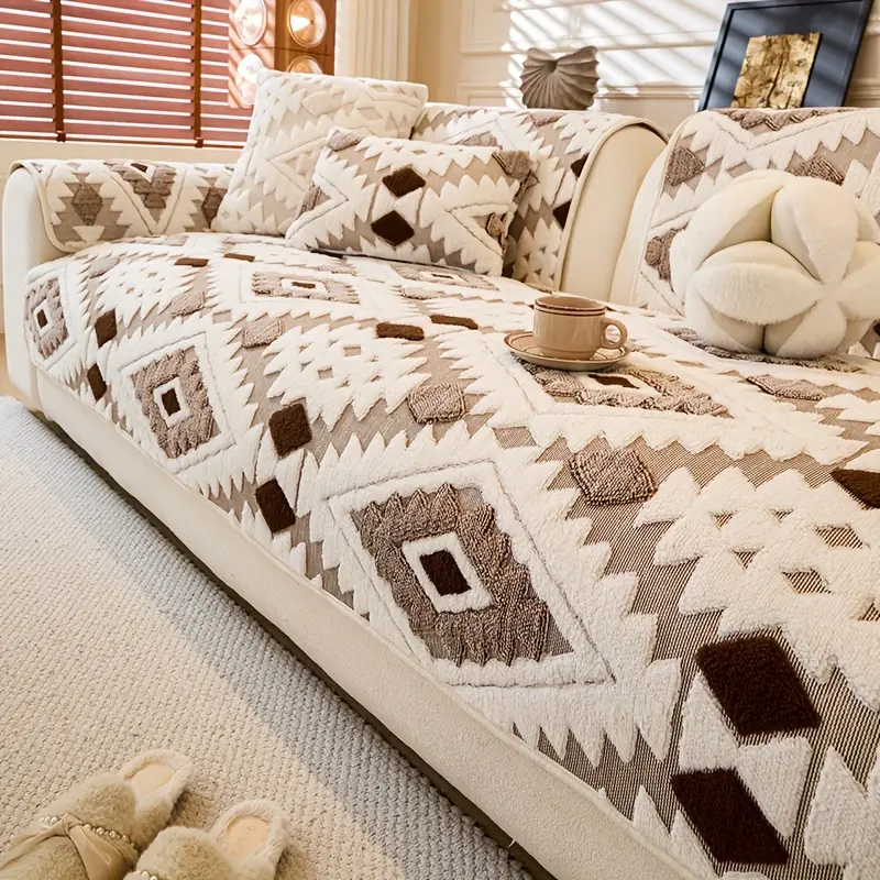 1pc Modern Stripes Thick Plush Polyester Non-Slip Sofa Cushion Cover - Stays Wrinkle-Free, All-Seasons, Pet-Friendly, Soft Brushed Fabric, Dry Clean Only for Bedroom, Office (Multi-Colors)