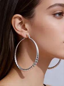 Silver Color Alloy Retro Large Fashionable Hoop Earrings for Women, Elegant Party Daily Wear, Birthday Gift, All Seasons Jewelry