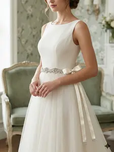 Luxurious Handmade Bridal Corset Belt with Rhinestones, Artificial Pearl Decorations and Ribbon, Perfect for Wedding Dresses