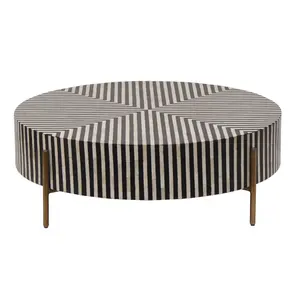 Black and White Stripe Bone Inlay Round Coffee Table