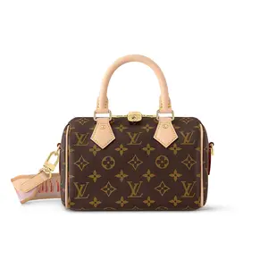 Louis Vuitton Speedy 20 Detachable Adjustable Strap Zip-Top Monogram Pillow Bag Coated Canvas Handbag for Women Brown