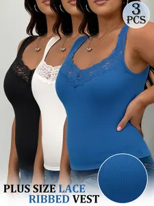 3-Pack Plus-Size Women's Camisoles | Best-Selling, Versatile, Fit, High-Stretch, Casual Lace Tank Tops | Dress Up or Down | An Essential Layering Piece