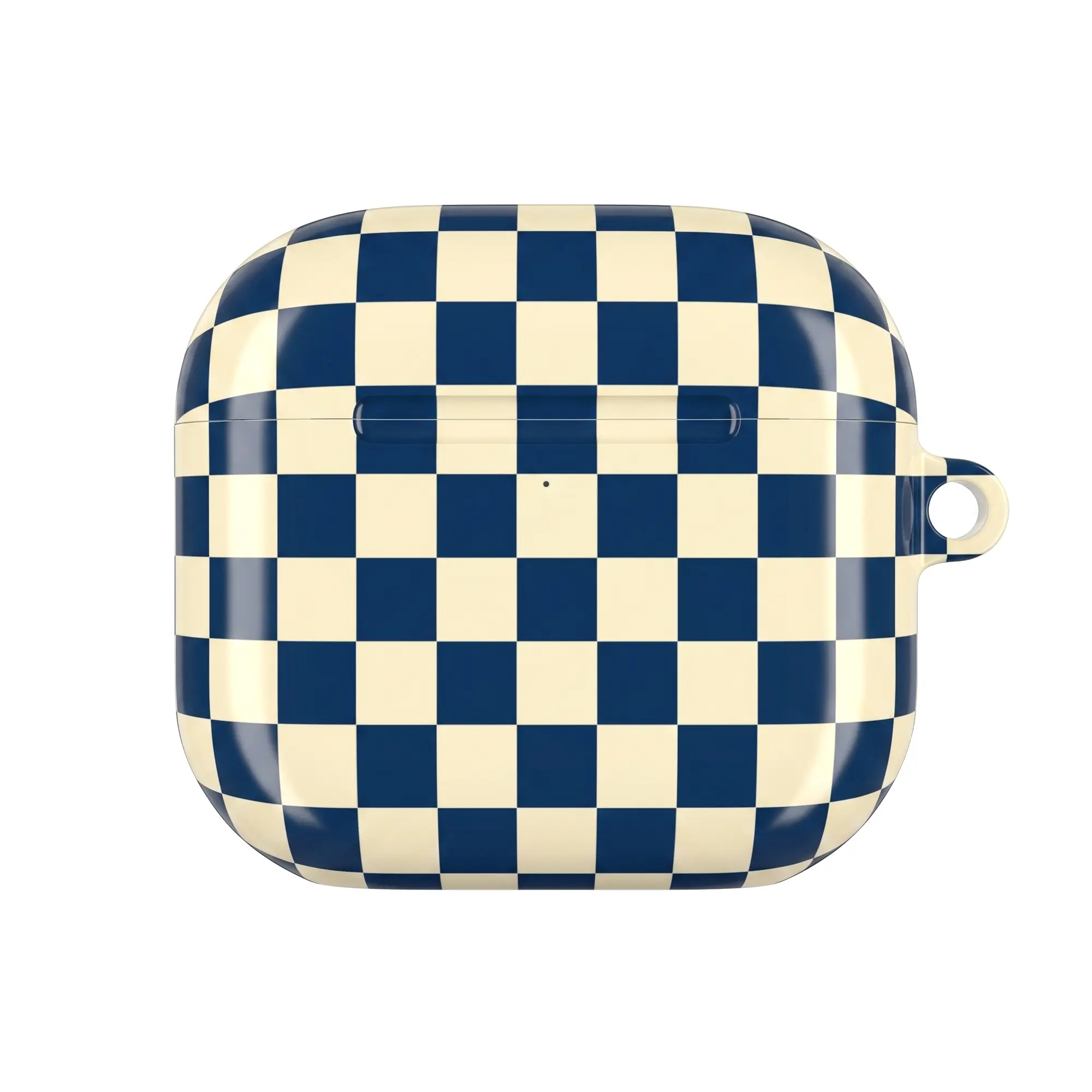 Navy Cream Checkerboard AirPods Case, Blue Checkered Glossy Protective Cover, Preppy Minimal Aesthetic Earbud Case Gift for Her