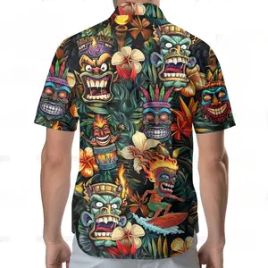 Hawai shirts Tiki Button Shirt features a vibrant tropical style, perfect for a lively summer.