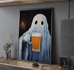 Halloween Ghost Drinking Beer |