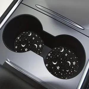 Star & Moon Pattern Car Coaster, Round Car Cup Holder Coaster, Car Interior Decoration Accessories for Women & Men, Car Interior Accessories Girls