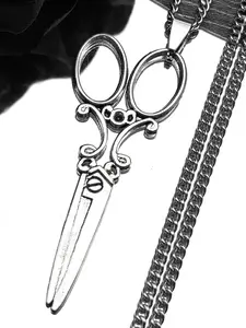Carved Scissors Goth Pendant Necklace For Women Men Stainless Steel Silver Color Punk Male Fashion Chain Exquisite Chain Jewelry Male Accessory