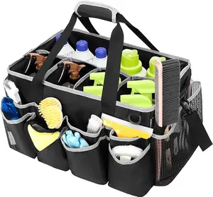 HODRANT Extra-large Wearable Cleaning Caddy, Cleaning Organizer Bag for Cleaning Products, Housekeeper Tote with Pad, Handle, Car Wash Tools Bag for Detailing Supplies, Bag Only, Gray Edge