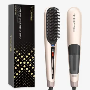 TOME Steam Hair Straightener Brush for Frizz Control, 2 Steam Levels & 3 Heat Settings, Anti-Scald Fast Styling Brush, Dual Voltage 100-240V