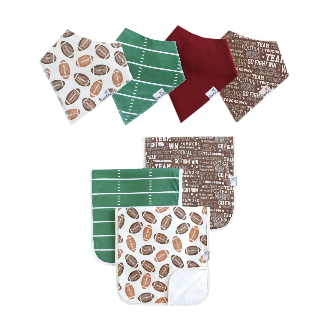 Copper Pearl Premium Bib & Burp Cloth Bundle - Blitz | 4 Bandana Bibs + 3 Burp Cloths | Matching Baby Feeding Essentials