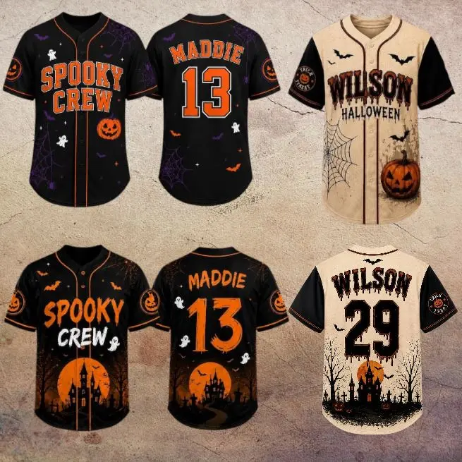 Personalized Halloween Baseball Jersey, Custom Name Number Spooky Crew Shirt, Matching Family Costume, Halloween Team Jersey 2026