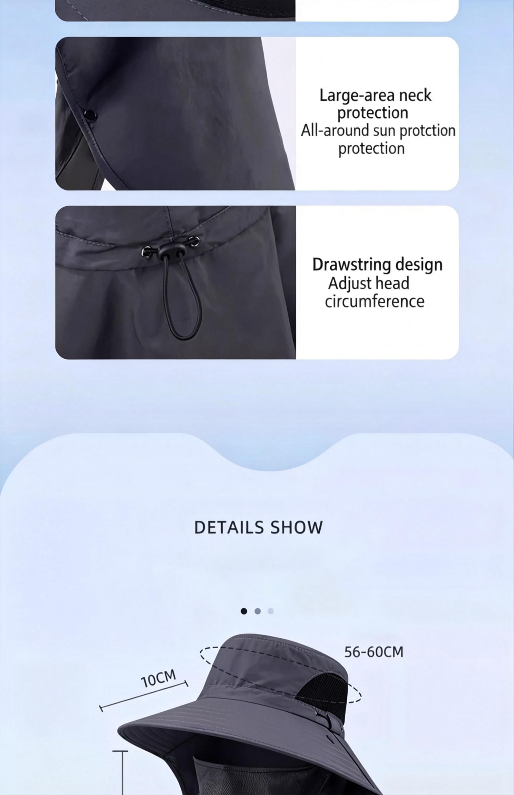 Quick-Dry Men’s Waterproof Fishing Hat – UV Protection Wide Brim Bucket Hat with Detachable Neck Protection and Face Cover for All Your Outdoor Activities this Summer