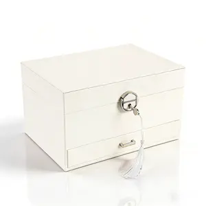 BOOVO 3-Tier Jewelry Box with Drawer, PU Leather Jewelry Organizer with Necklace Hooks, Divided Storage Case for Rings & Earrings, Stylish Jewelry Chest, Perfect Gift for Women