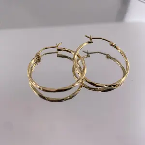 14k Gold Twisted Medium size Hoop Earrings for Women