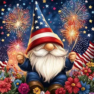 5D DIY Full Drill Round Diamond Painting - Diamond Art Painting Kit Gnome, Fireworks, Flag Mosaic, Canvas - DIY Decorative Painting, Home Wall Decor, Suitable for Halloween and Christmas, Birthday and Anniversary Gifts