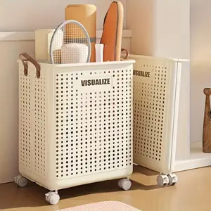 Foldable Large & Medium Ceramic White Laundry Baskets Without Lid - Pu Leather, Hand Washable, Solid Color, Multi-Functional Portable Dirty Clothes Hamper With Wheels For Bathroom & Balcony Storage