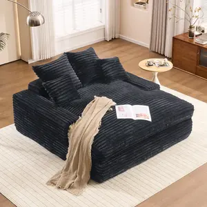 Oversized Corduroy Boneless Chaise Lounge Chair, Upholstered Plush Sleeper Sofa Bed with Armrests & 4 Throw Pillows, Extra Large Foam‑Filled Floor Lounger for Living Room, Apartment & Small Space Decor