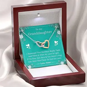 To My Granddaughter Necklace, Interlocking Hearts Necklace Message Card, Birthday From Nana, Graduation, Engagement, Christmas, Valentines, Mothers Day I squeezed this necklace really tight. Necklace Jewelry With Meaningful Messages Card & Box