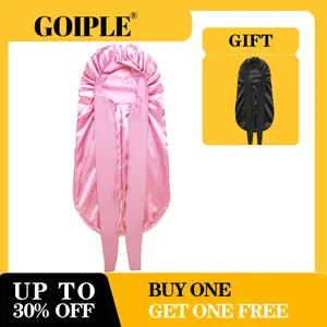 Women's Satin Silk Braid Bonnet - 2 Count Large Long Sleep Cap for Braids Elastic Soft Designed Premium Multifunctional (Black&Pink)
