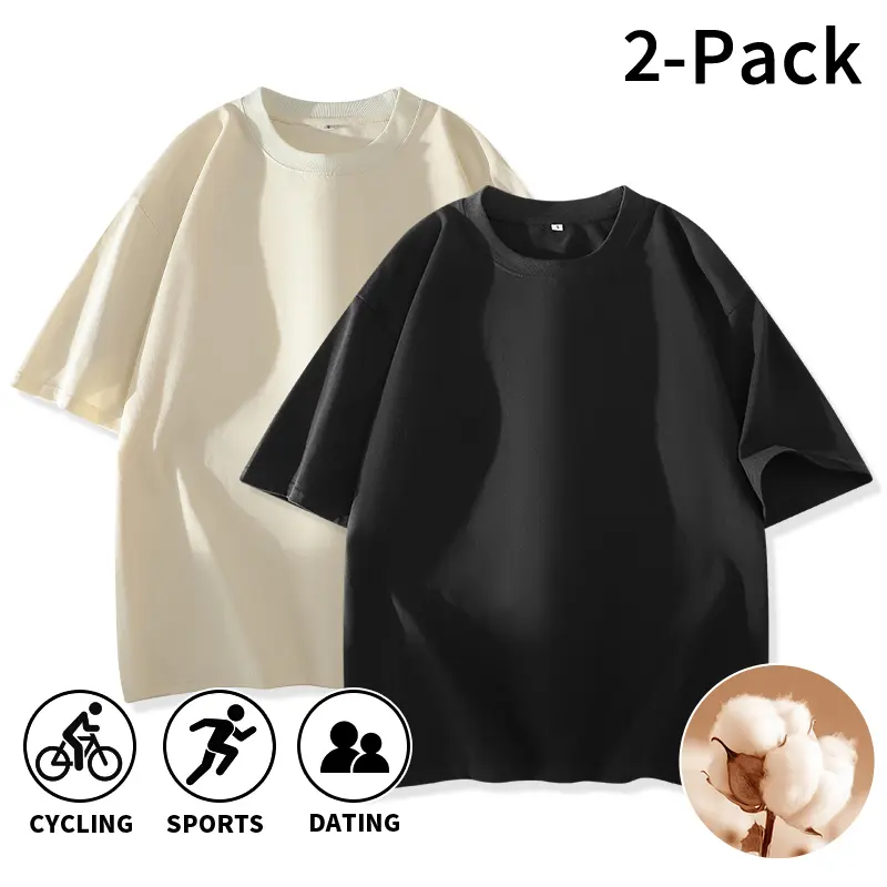 Men's T-Shirts 2-Pack, 100% Cotton Oversized Basic Tee, Breathable Shortsleeve Crewneck for Minimalist Menswear & Casual OOTD,clothes for back to school,first day of school outfits