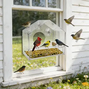 Heavy-Duty Window Bird Feeder – Durable Transparent Bird House for Outside with Secure Suction Grip – Essential Patio & Lawn Birding Supplies.