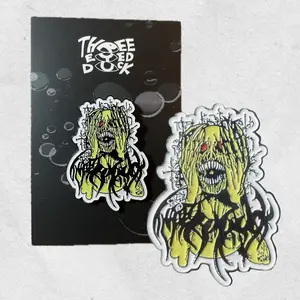 Three Eyed Duck - Neon yellow screaming demon enamel pin - streetwear