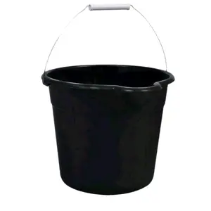5 PACK!!  Black Plastic Buckets with Handles 2.25 gallons Animal Feed Bucket with Metal Handle for Feeding and Watering Supplies.