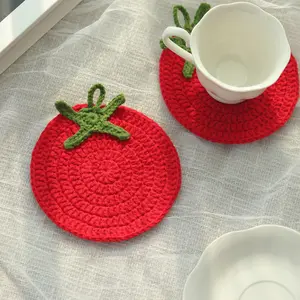 Handmade Crochet Tomato Coaster Set, Reusable Durable Decorative Coasters, Easy Storage, Washable Premium Yarn Coasters for Home Kitchen Table Decor