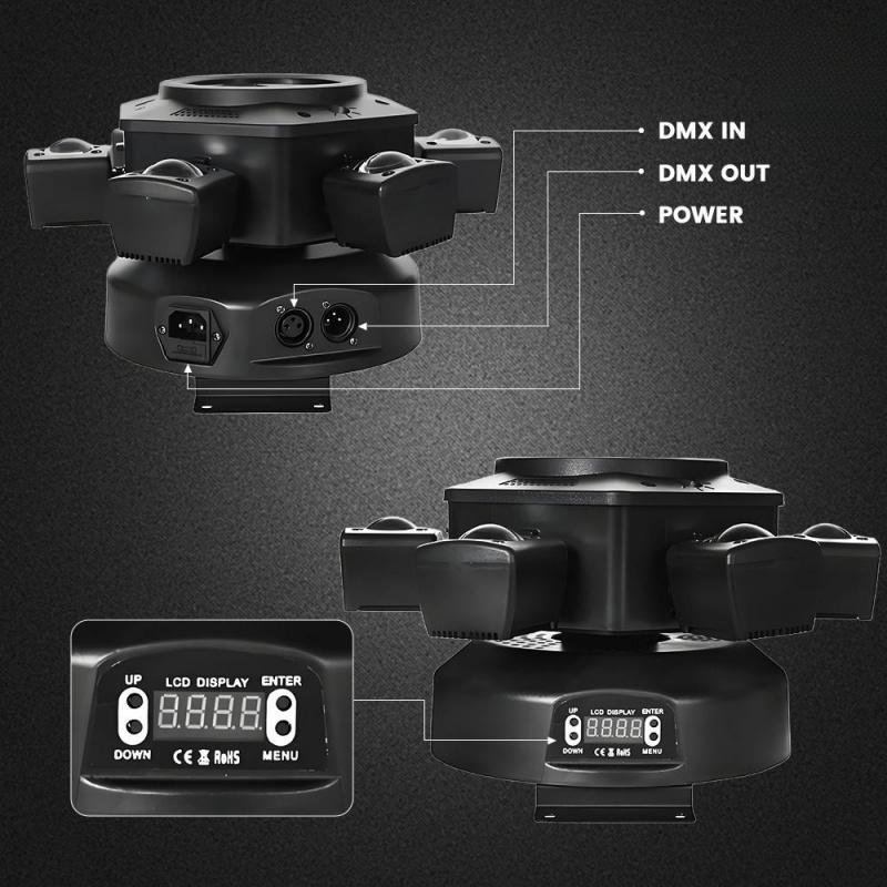 Super 6 In 1 Moving Head DJ Lights RGBW Six Arm Beam Light with Bee Eyes Effect Four LED Strobes DMX 512 Sound Activated Stage Lighting for Party Disco KTV Wedding Club Event Entertainment