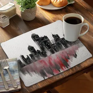 360 stand Polyester Rectangular Placemat & Coasters Home Decor, CBPM1418NEB8S7, 14x18 in Gray Building-Red Watercolor Cityscape Print, Urban Theme Artistic Kitchen Tableware, Coasters For Table