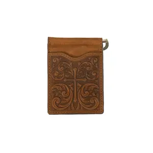 Nocona Men’s Western Money Clip Wallet – Embossed Cross Leather Bi-Fold